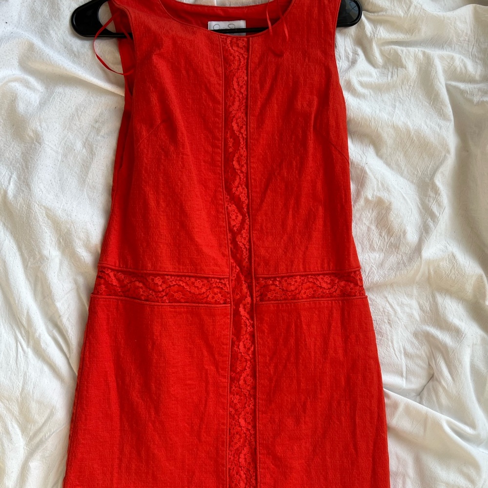 Jessica Simpson Red Strapless Sheath Dress for Cocktail Cotton and Lined